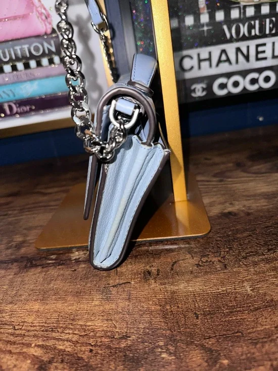 Michael Kors Light Blue Pebbled Leather Chain Crossbody - Picture 4 of 9